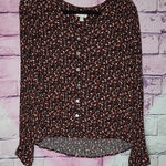 Garnet Hill  BLACK MICRO FLORAL LEAF BOTANICAL PRINTED BOHO BUTTON FRONT BLOUSE 8 Photo 0