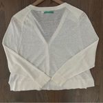 Anthropologie Moth  V-Neck Linen Blend Cardigan Sweater in Cream Size Small Photo 6