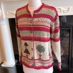 Susan Bristol  Christmas Sweater Hand Embroidered Cardigan Ramie Acrylic Angora Photo 1