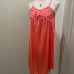 VTG Coquette Coral Pink Lace Spaghetti Strap Cami Slip Dress Nightgown With Bow Photo 1