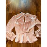 Lulus Satin Peplum Top Mock Neck Long Sleeve Blouse Cutout Back Party Women S Pink Photo 5