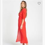 Billabong  Forever Fine Midi Kimono Caftan Dress Coral Red V-Neck Size S Photo 2