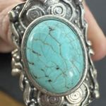 Vintage Turquoise Silver Tone Stretch Ring Big Comfortable Ring Photo 15