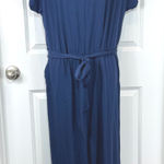 AnyBody Navy Blue V Neck Elastic Waist Wide Leg Jumpsuit Women Large Casual Photo 0