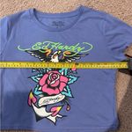Ed Hardy  Pale Blue Graphic Print Crop Top Tee Photo 3