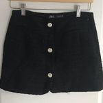 ZARA TWEED MINI SKIRT Womens S Black Rhinestone Button Preppy Classic Photo 0