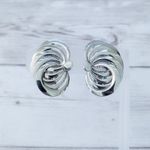 Vintage Clip On Earrings 1.25" Very Large Statement Silver Tone Stylish Artsy Photo 0