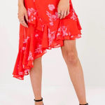 Honey Belle  Asymmetrical Red Floral Skirt Size M New Without Tags Photo 0