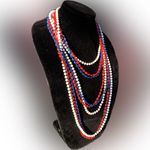 Tahari Elegant blue red white Beaded Necklace multi freestyle lightweight 90” Photo 4