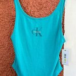 Calvin Klein  Jeans Monogram Logo Scoop Back Thong Tank Top Bodysuit Teal Medium Photo 0