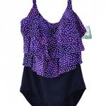 Pembroke Penbrooke Swimsuits Purple Polka Dots Tiered Ruffle One Piece Plus Size 26W Photo 2