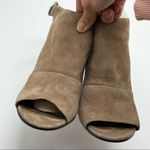 via spiga  Women's Suede Leather Tan Open Toe Buckle Sling Bootie Block Heel 10 Photo 5