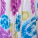Calvin Klein  Blue Purple Yellow Watercolor Tie Dye Long Sleeve Blouse Size Large Photo 2