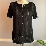 Karen Kane black short sleeve crochet button front cardigan sweater Small Petite Photo 0