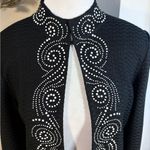 Ming Wang Textured Beaded One Hook Knit Cardigan Jacket in Black Womens S💚 Photo 1