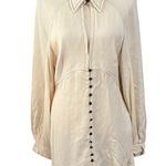 Free People  Women's Ivory V-Neck Buttons Festival Boho Oversized Mini Dress Sz S Photo 0