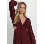 Lulus Desired Aesthetic Wine Red Floral Burnout Long Sleeve Midi Dress Size L Photo 10