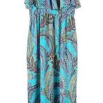 Earthbound Trading Women's Turquoise Paisley Boho Floral Dress Sz S Maxi Beach Blue Photo 0