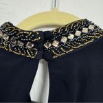 XScape X by  Blue Beaded Collar Formal Mini Dress Women 16 Babydoll Cold Shoulder Photo 9