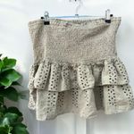 ZARA  Smocked Ruffle Olive Green Mini Skirt Medium Photo 3