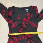 DKNY  Floral Long Sleeve Faux Wrap Dress Black Red Metallic 6 Photo 7