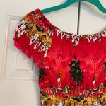 Vtg Y2K Hawaiian Tropical Smocked Crop Top Sz Small Red Beach Photo 6