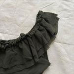 Y2K Petite Pois dark green stretch mesh off the shoulder top ruffles boho fairy Size M Photo 4