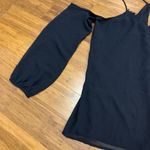 EXPRESS  Cold Shoulder Top Womens Size Small Long Sleeve Blouse Black Fringe Trim Photo 2