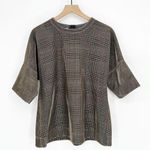 Akris Punto Metallic Lurex Glen Check Top 3/4 Sleeve Plaid Silver Women's 12 Photo 3