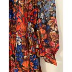 SundayUp Long Sleeve Dress Metallic Stripe Floral Front Tie Pussybow EUC Red Size L Photo 2