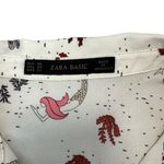 ZARA  Basics Mermaid Print Button Down Blouse Top XS Cream Red Pink Pearl Buttons Photo 3