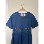 Vtg Womens 90s Denim Midi Dress Embroidered Peter Pan Collar Button Sz M Cottage Blue Size M Photo 4