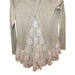 Umgee  Women Medium Shirt Long Sleeve Heathered Cream White Lace‎ Hem & Back Boho Photo 7