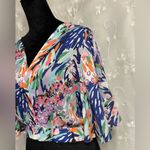 Women’s Tiffany & Tomato Crop Back Tie Blouse 3/4 Sleeve Top V Neck Sz L NWT Size L Photo 4