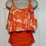 Kortni Jeane NWT  Orange Tropical Tank Bikini Top with Ruched High Rise Bottoms Photo 0