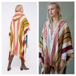 Free People  Back Bay Hooded Kimono Poncho Sweater Wrap Fringed Striped Boho Photo 14