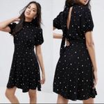 Free People  Abbie Dress in‎ Black Combo Spackle Womens Size 6 Mini Mock Neck Photo 1