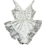 Vintage Tosca Lingerie Teddy Silky White Nylon Pink Rib Ruffle Lace Size Small Photo 0