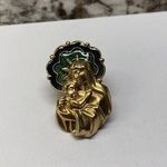 Holy Virgin Mother Mary & Baby Jesus Gold Tone Brooch Tack Pin Signed Avon Photo 0