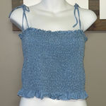 VICI Vintana Smocked Tencel Cropped Straps Tank Top Light Blue- Large Photo 0