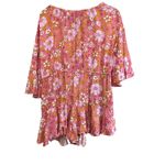 HYFVE  Floral Print Romper‎ Women's Medium Pink Yellow White V Neck Tie Ruffle Photo 7
