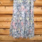 Mac Duggal   8098 Blue Floral Long Sleeve High Neck Ruffle Midi Dress Photo 12