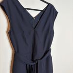 Club Monaco  Navy Belted V Neck Pleated Cropped Wide Leg Lorenny Jumpsuit Photo 2