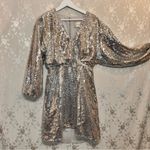 Anthropologie  Lisabette Sequined Mini Dress Silver Wrap Dress Small Photo 3