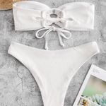 Zaful White Ribbed Bikini Bottoms Photo 1