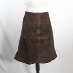 Vintage 1990s Chocolate Brown 100% Leather Sueded Skirt with Side Stitch Size 8 Photo 1