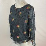 ZARA  Blouse Top FLORAL EMBROIDERED Dark Green SHEER LACE Photo 4