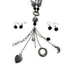Lia Sophia  Silver Charm Tassel Pendant Necklace Y2K Style & Bead Earrings Photo 6