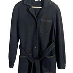 Kimberly Vintage Black Wool Knit Belted Button Front Patch Pocket Jacket Size L Photo 0