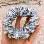 CHUBBY Scrunchie Baby Blue Silver Metallic Floral Thick Scrunchie Hair Tie Hair Accessories Photo 1